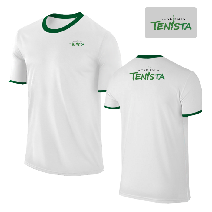Camiseta blanca con verde dry fit manga corta para tenis
