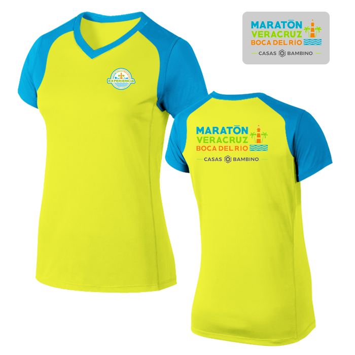 Playera cuello v dry fit personalizada para maratones