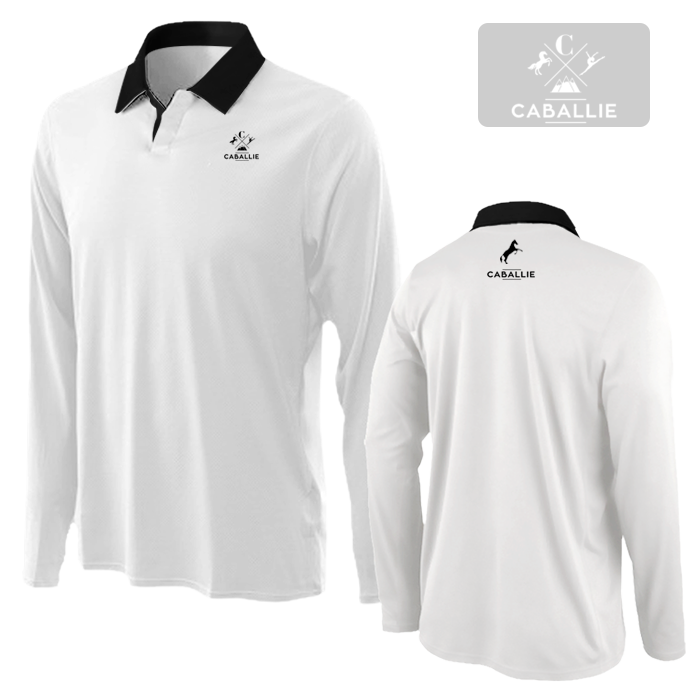 Playera manga larga tipo polo dry fit blanca