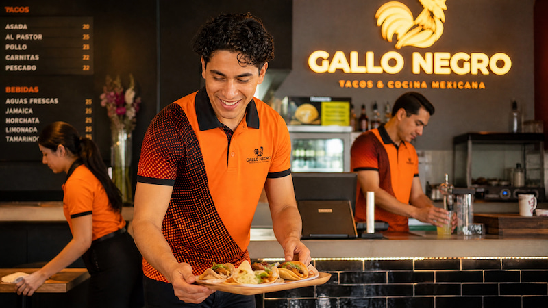 Playera para restaurante con sublimación por secciones y logo — Cossetti